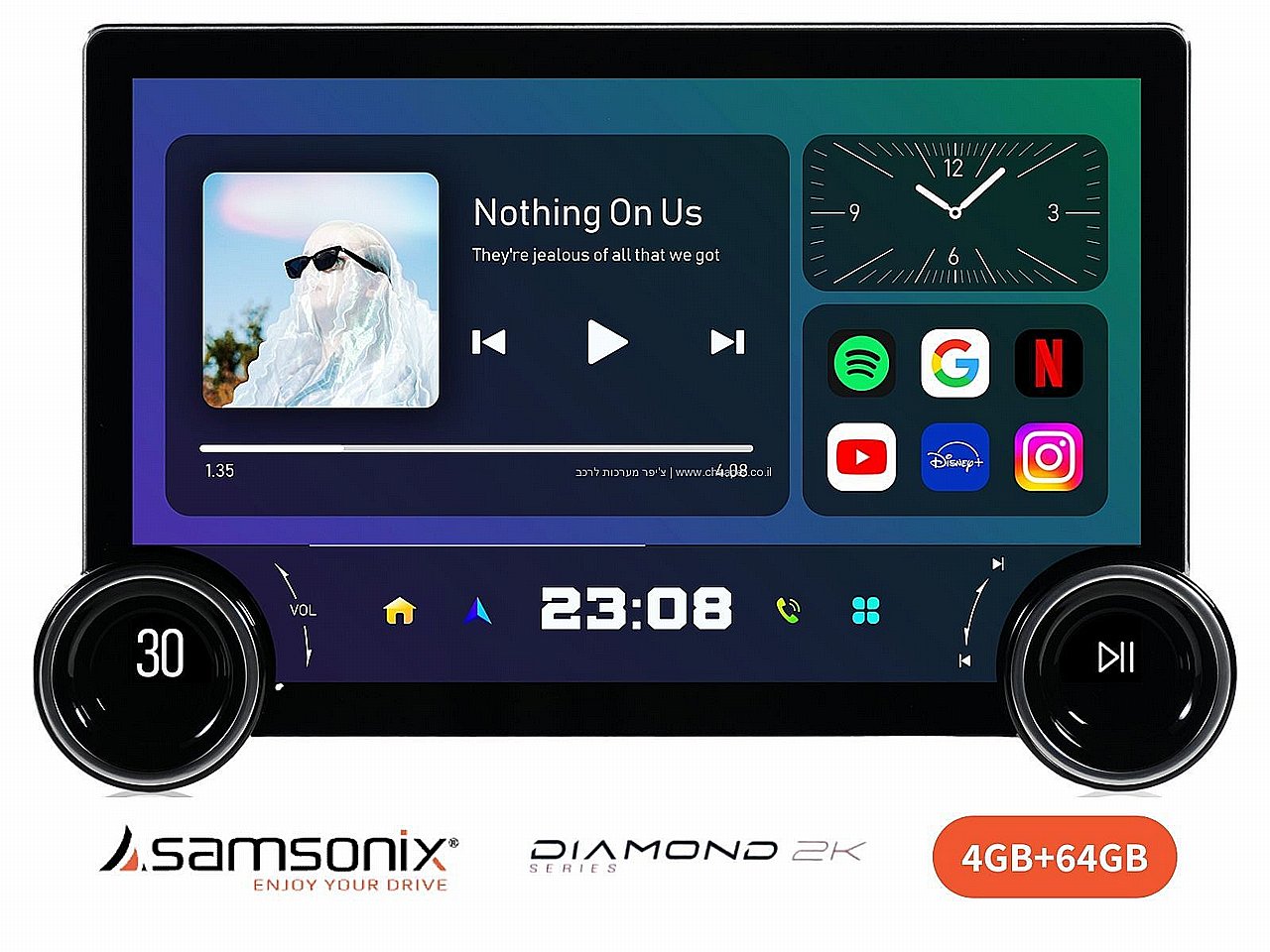 ����� ��������� ���� Samsonix Diamond | ������ 4+64 | ��� 10.36 ���� QLED ��������� QHD 2K | ����� Carplay/Android Auto