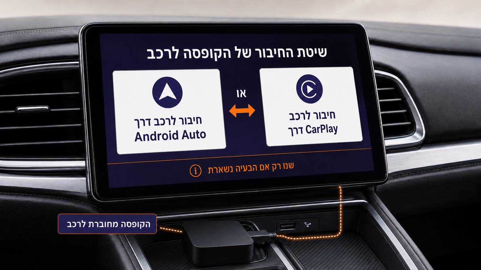 בחירת חיבור קופסת האנדרואיד לרכב דרך CarPlay או Android Auto